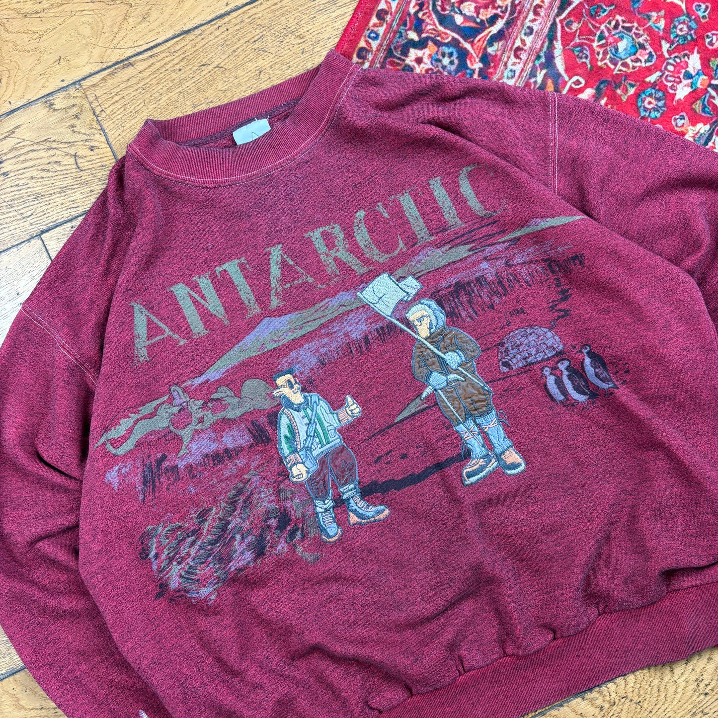 Vintage 90s Antartica Burgundy Embroidered Sweatshirt - L