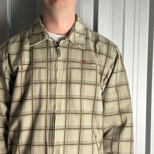 Vintage Quiksilver Cream Brown Check Plaid Harrington Surfwear Jacket - M