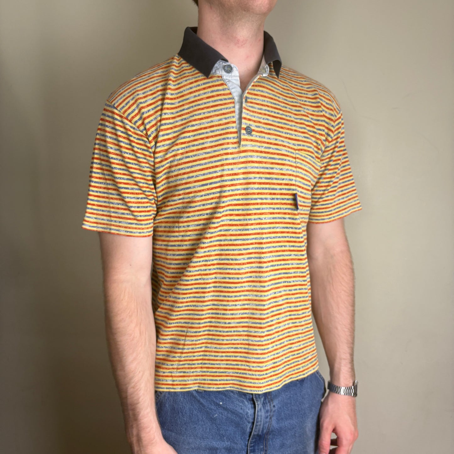 Vintage Missoni Yellow Stripe Boxy Cropped Polo Shirt - S