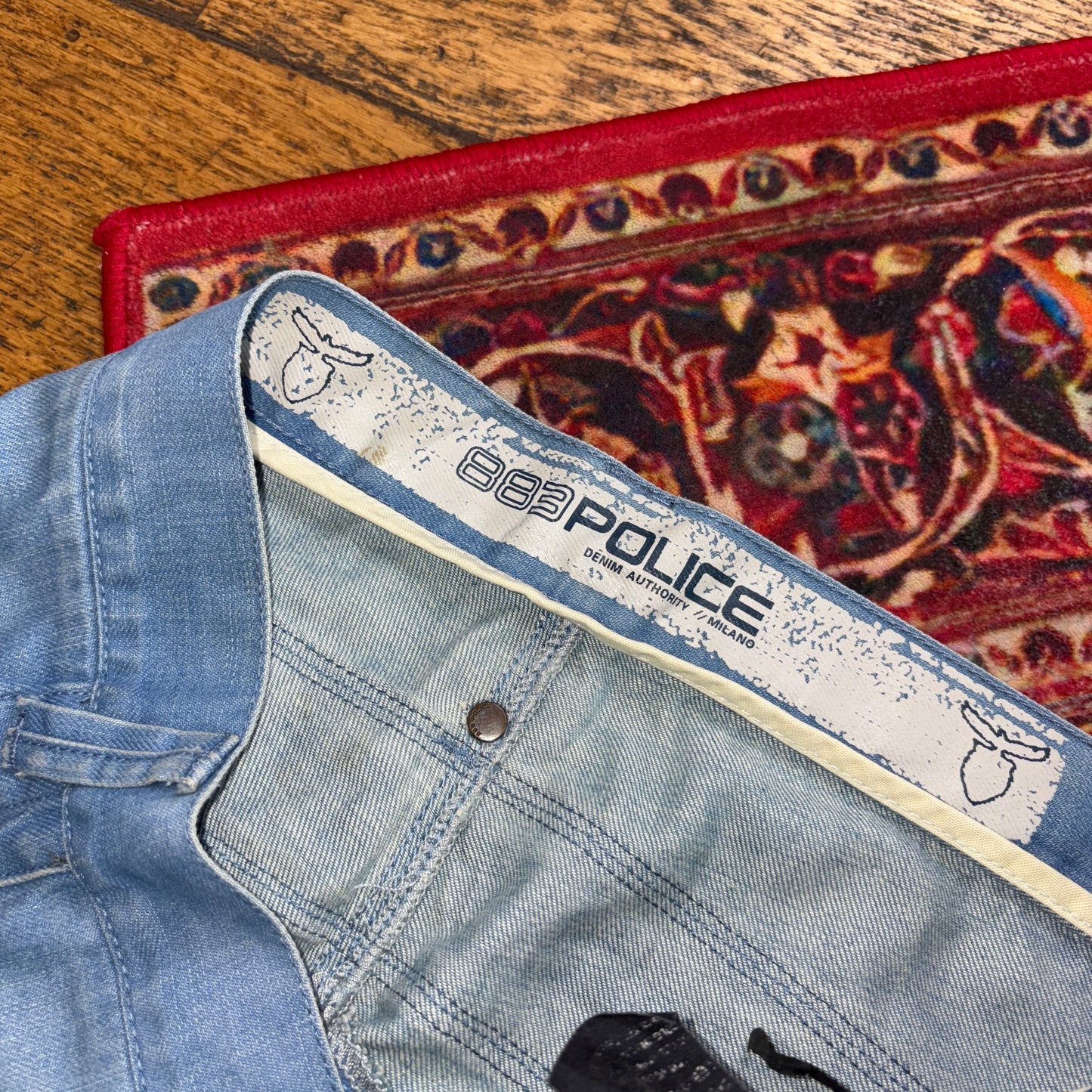 Vintage 883 Police Blue Cargo Embroidered Y2K Hip Hop Jeans Shorts Jorts - 38