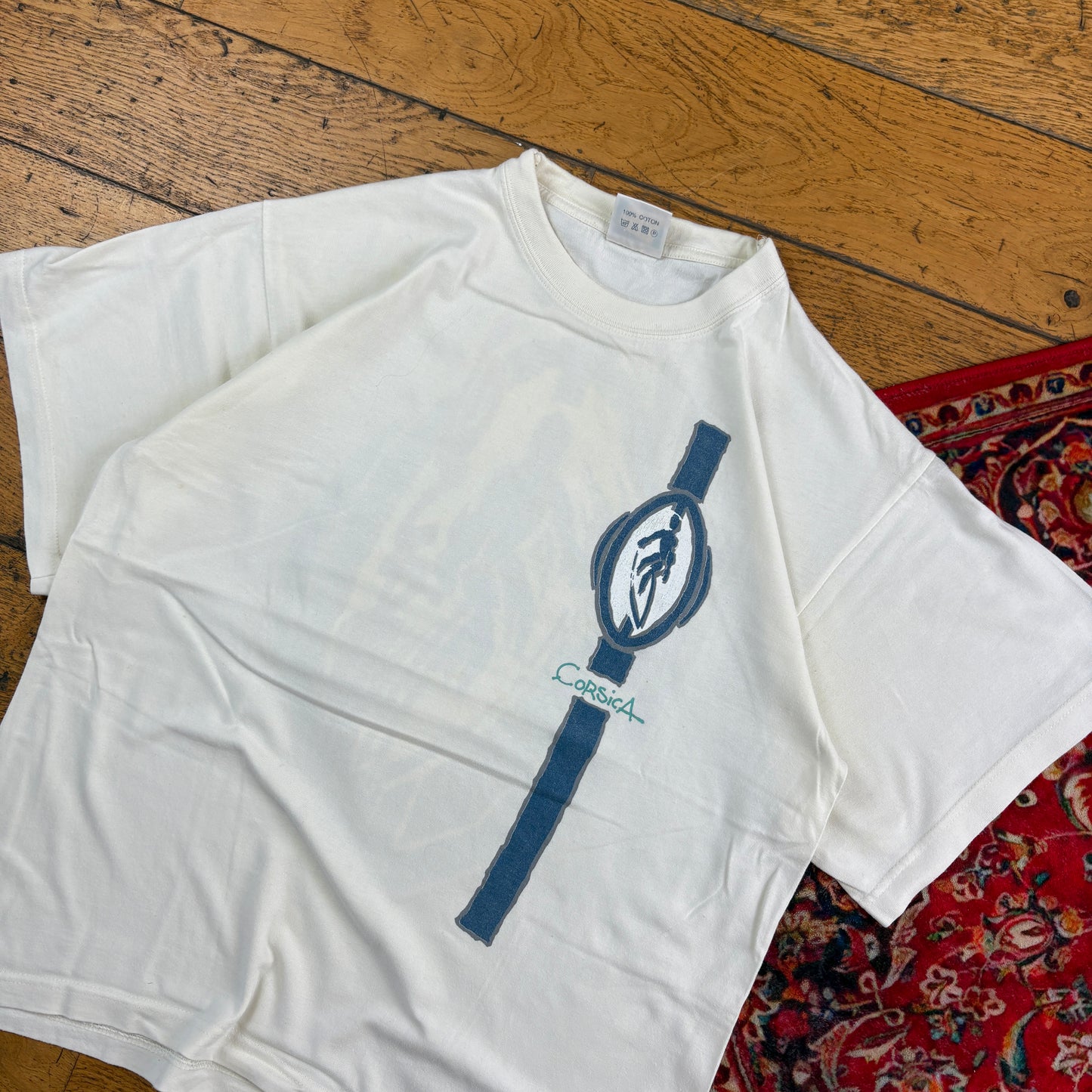 Vintage 90s Cream Surfwear Boxy Graphic T-Shirt - S