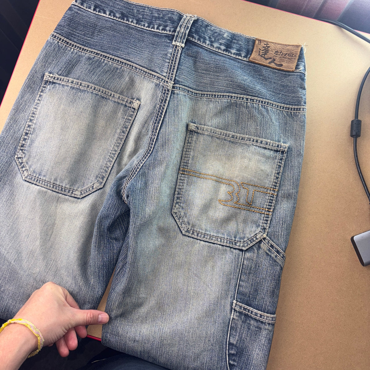 Big Train Embroidered Blue Japanese Denim Hip Hop Y2K Baggy Jeans - 28S