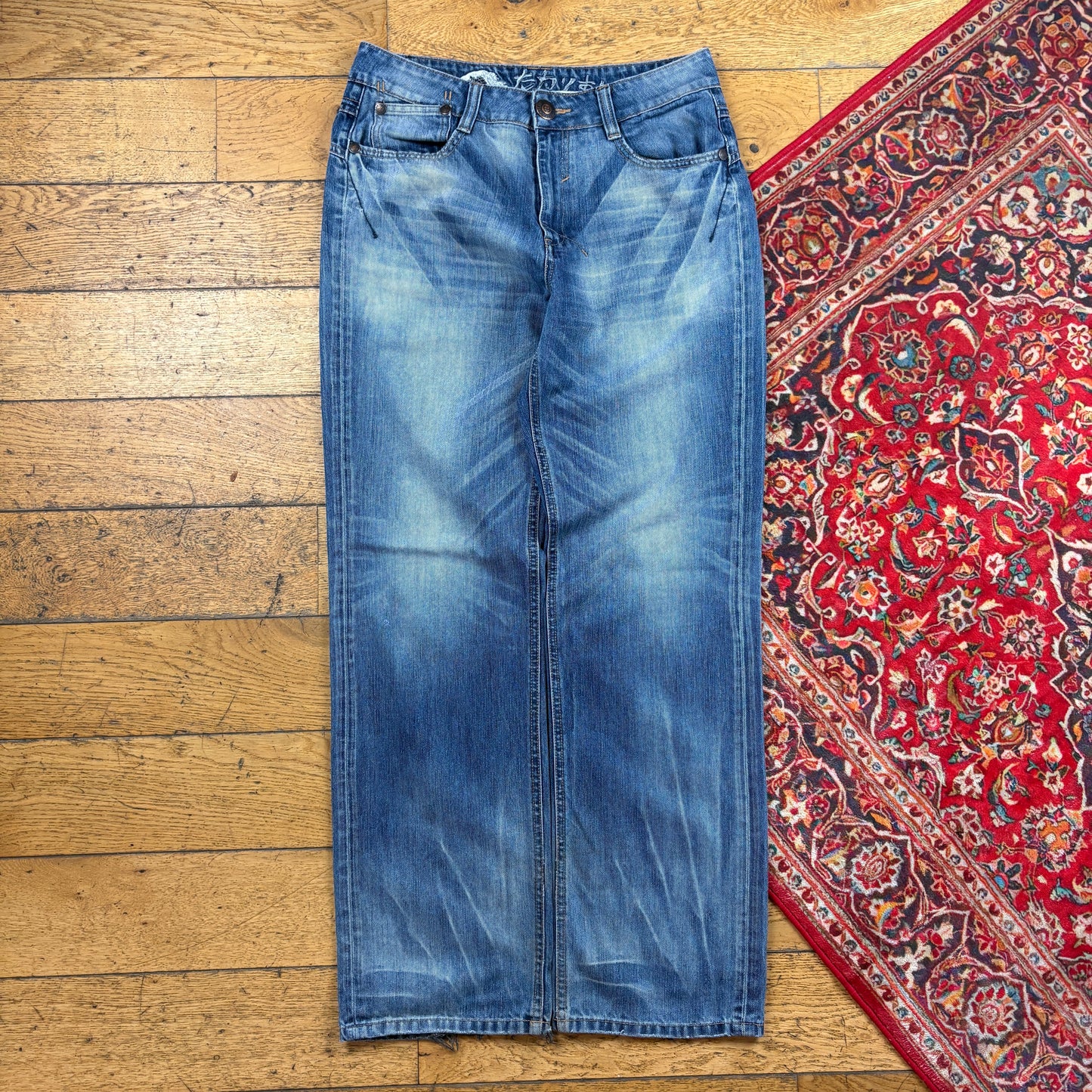 Vintage Big Train Japanese Embroidered Hip Hop Straight Jeans - 32