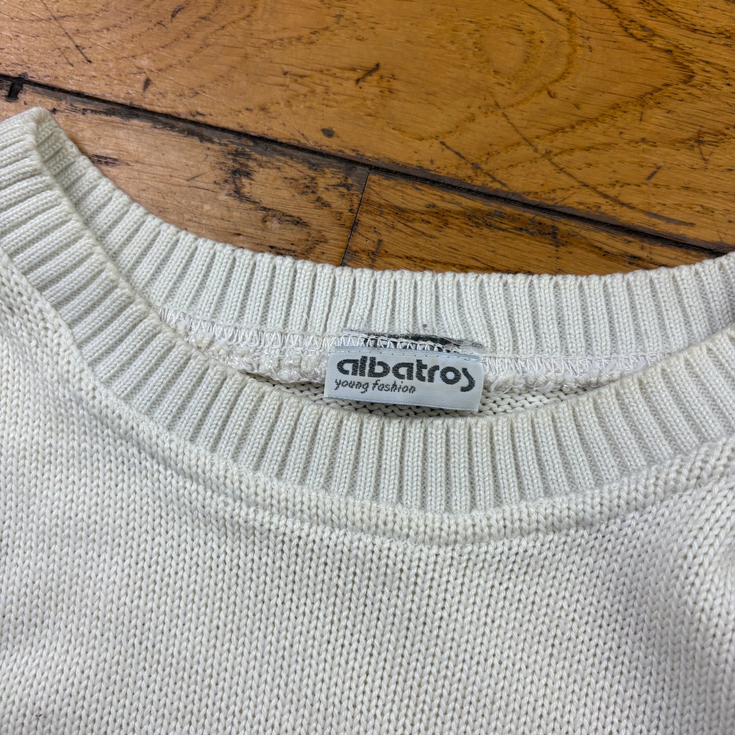 Vintage Cream Golf Embroidered Chunky Knit Jumper - S