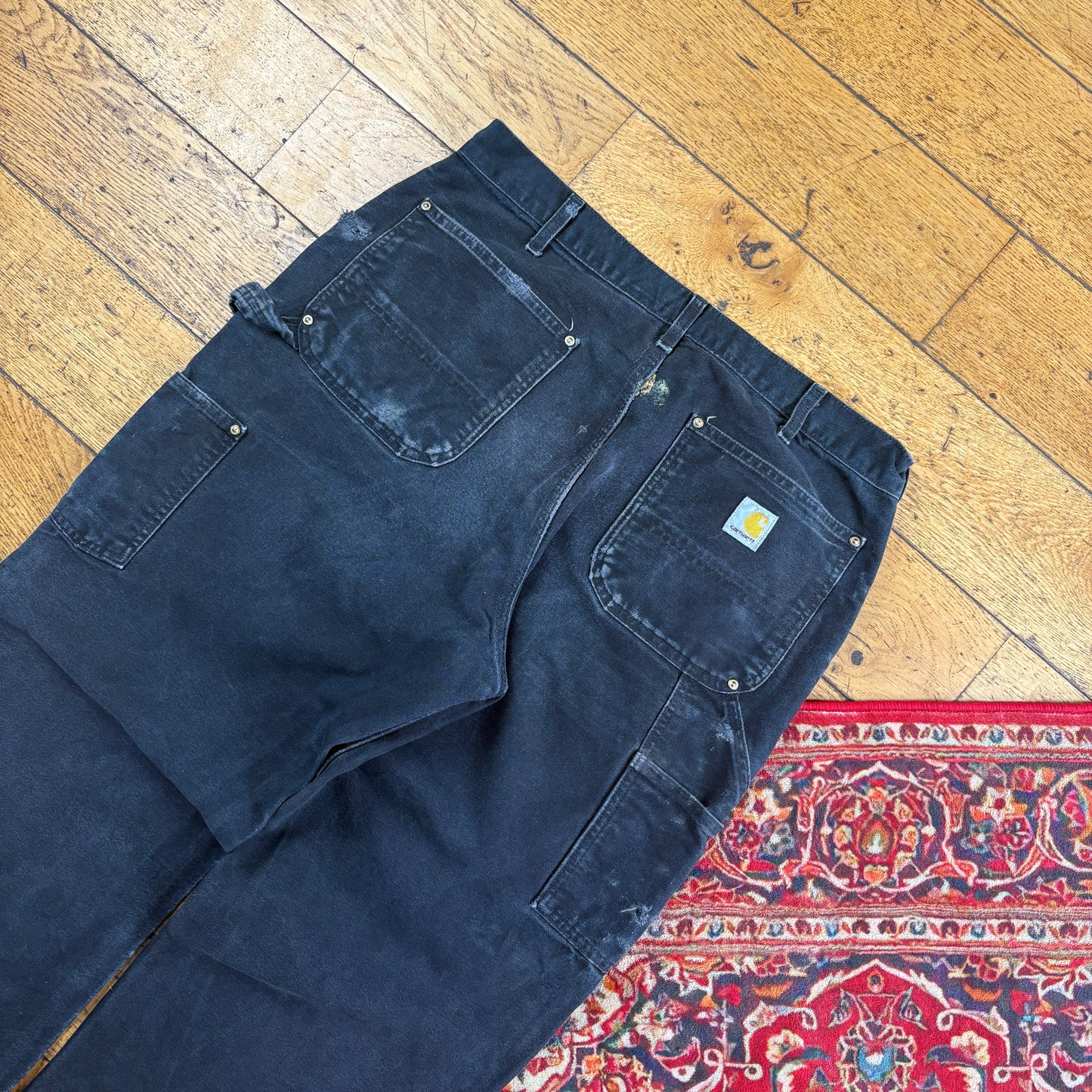 Vintage Carhartt Black Double Knee Workwear Carpenter Baggy Trousers - 36