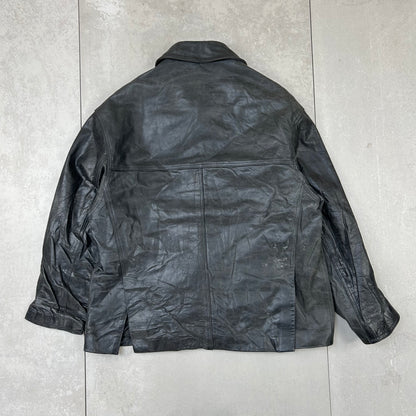 Vintage Leather Button Up Jacket - Black