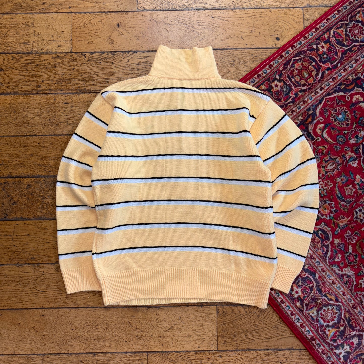 Vintage Lacoste Yellow Chunky Knit Quarter Zip Rugby Shirt Jumper -  M