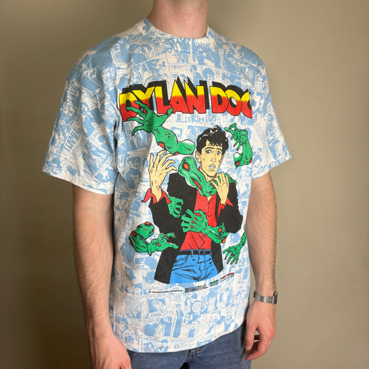 Rare Vintage 1992 Dylan Dog Blue Comic Book All Over Print Graphic T-Shirt - M