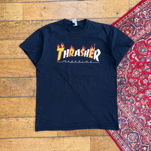 Vintage Thrasher Black Flames Skate Graphic T-Shirt - S