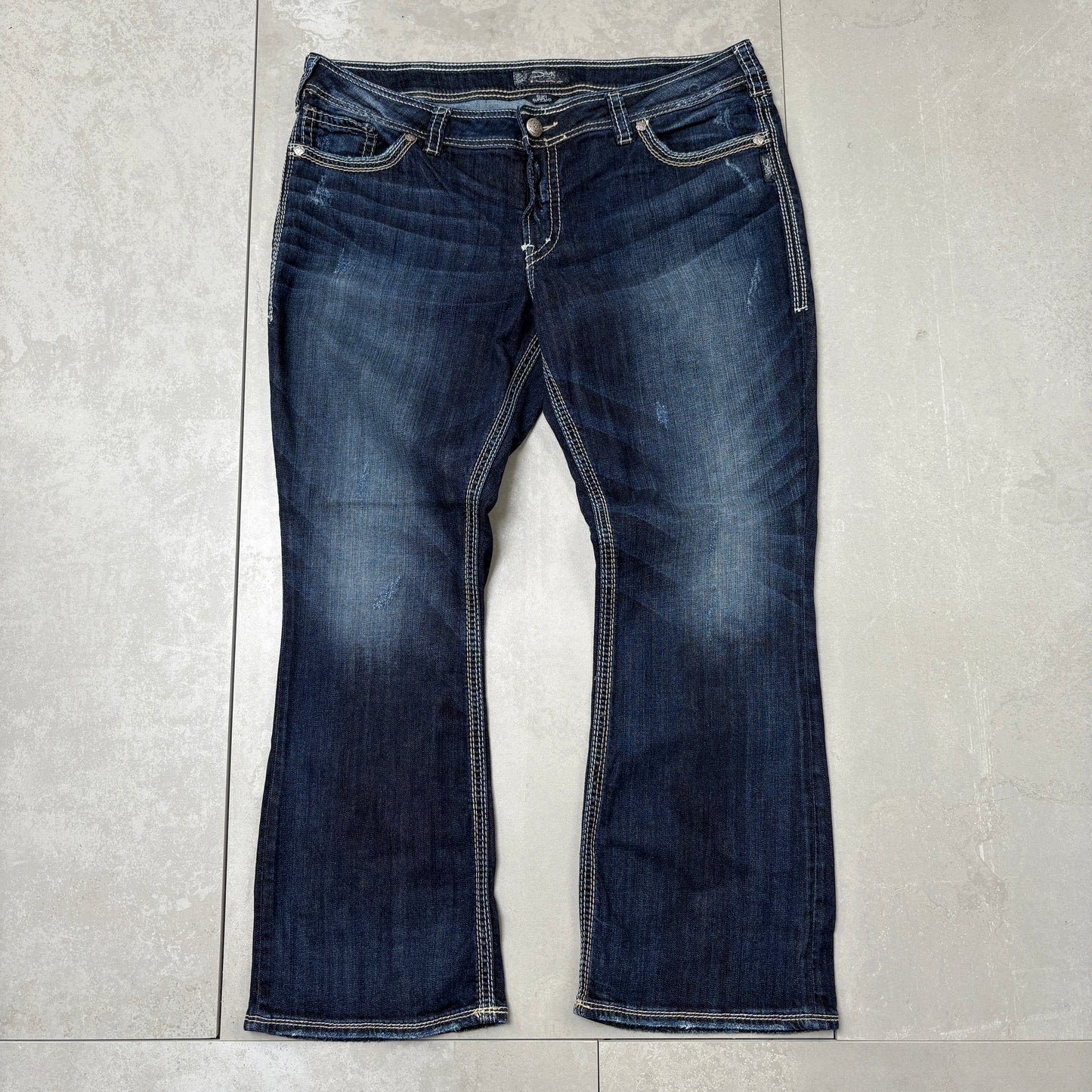 Vintage Silver Embroidered Blue Hip Hop Bootcut Baggy Jeans - 40