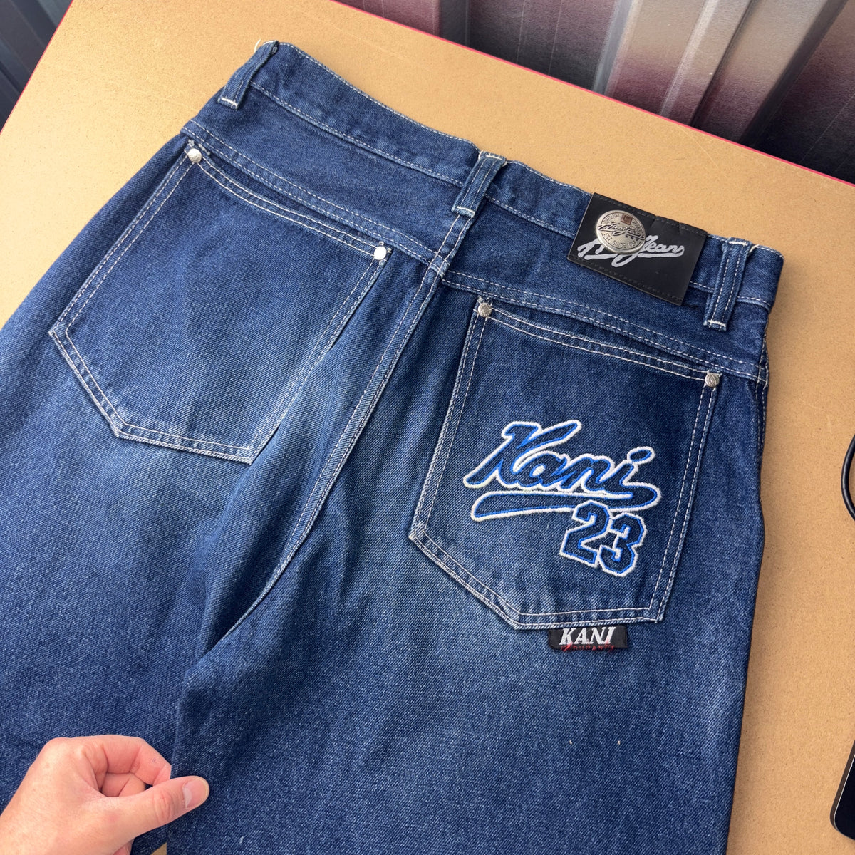 Karl Kani Blue Embroidered Japanese Denim Hip Hop Y2K Baggy Jeans - 31R