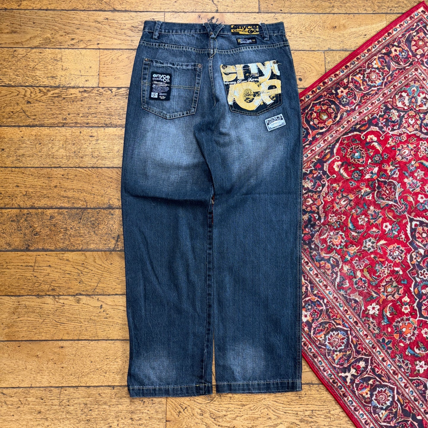 Vintage Enyce Grey Embroidered Y2K Hip Hop Baggy Jeans - 34L