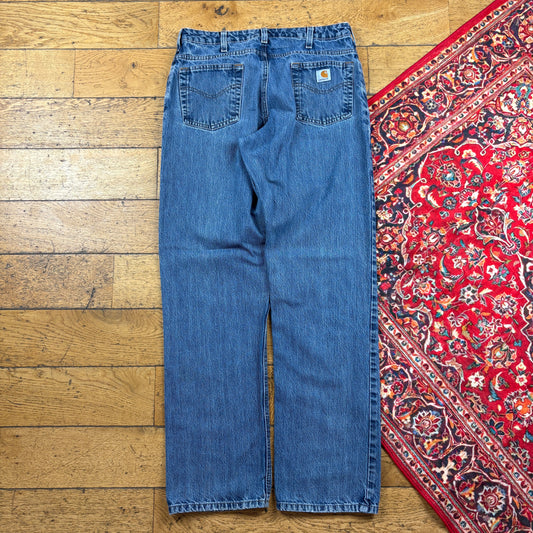 Vintage Carhartt Workwear Carpenter Baggy Blue Jeans - 32