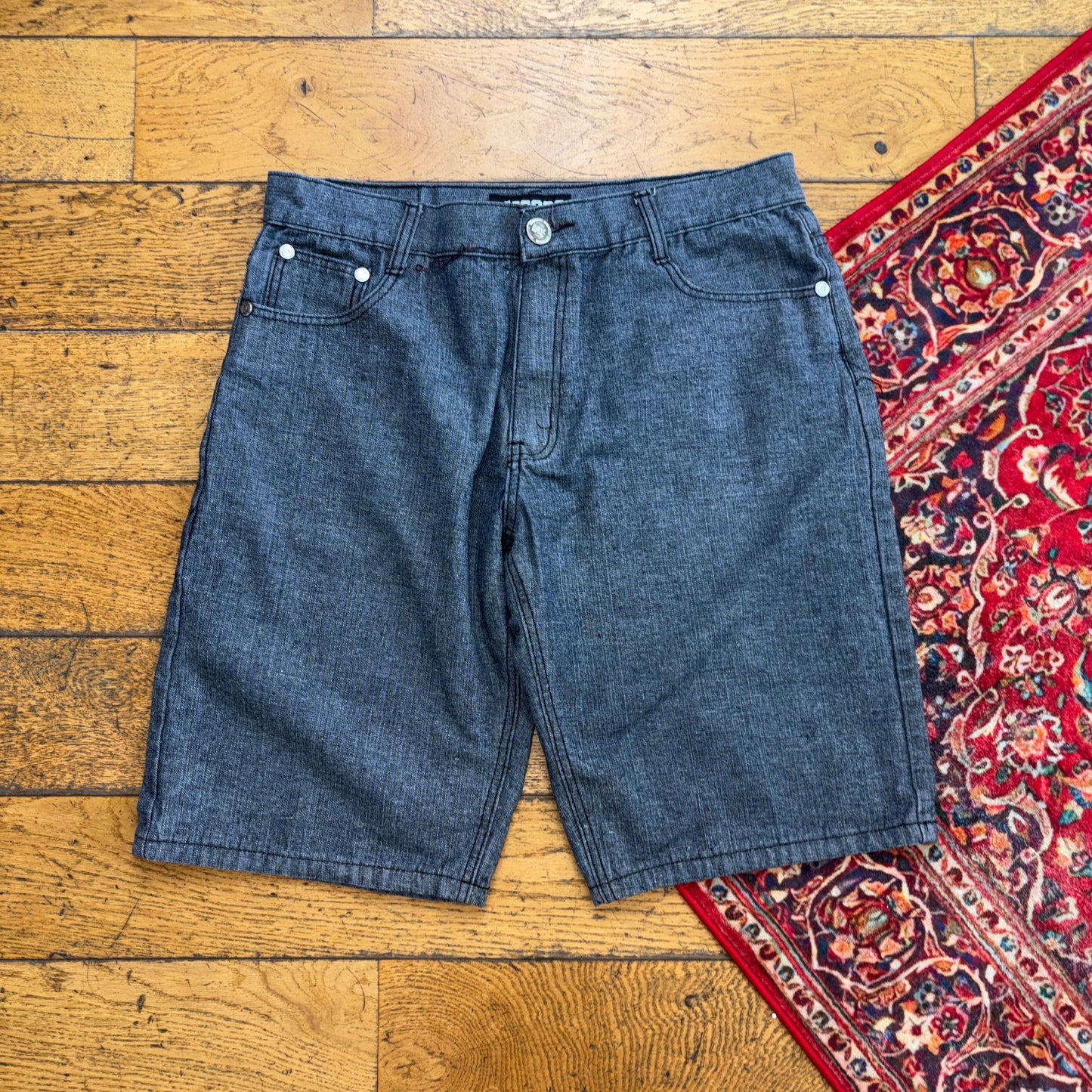 Vintage Mecca Embroidered Hip Hop Grey Blue Baggy Shorts Jorts - 34
