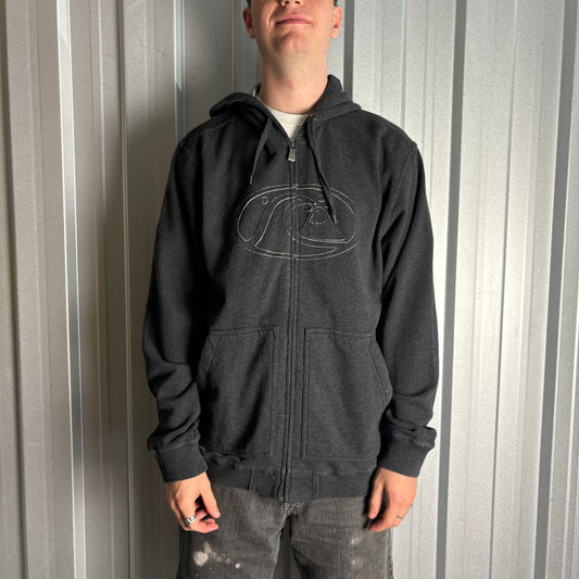 Vintage Quiksilver Y2K Surfwear Black Embroidered Zip Hoodie Sweatshirt - XL