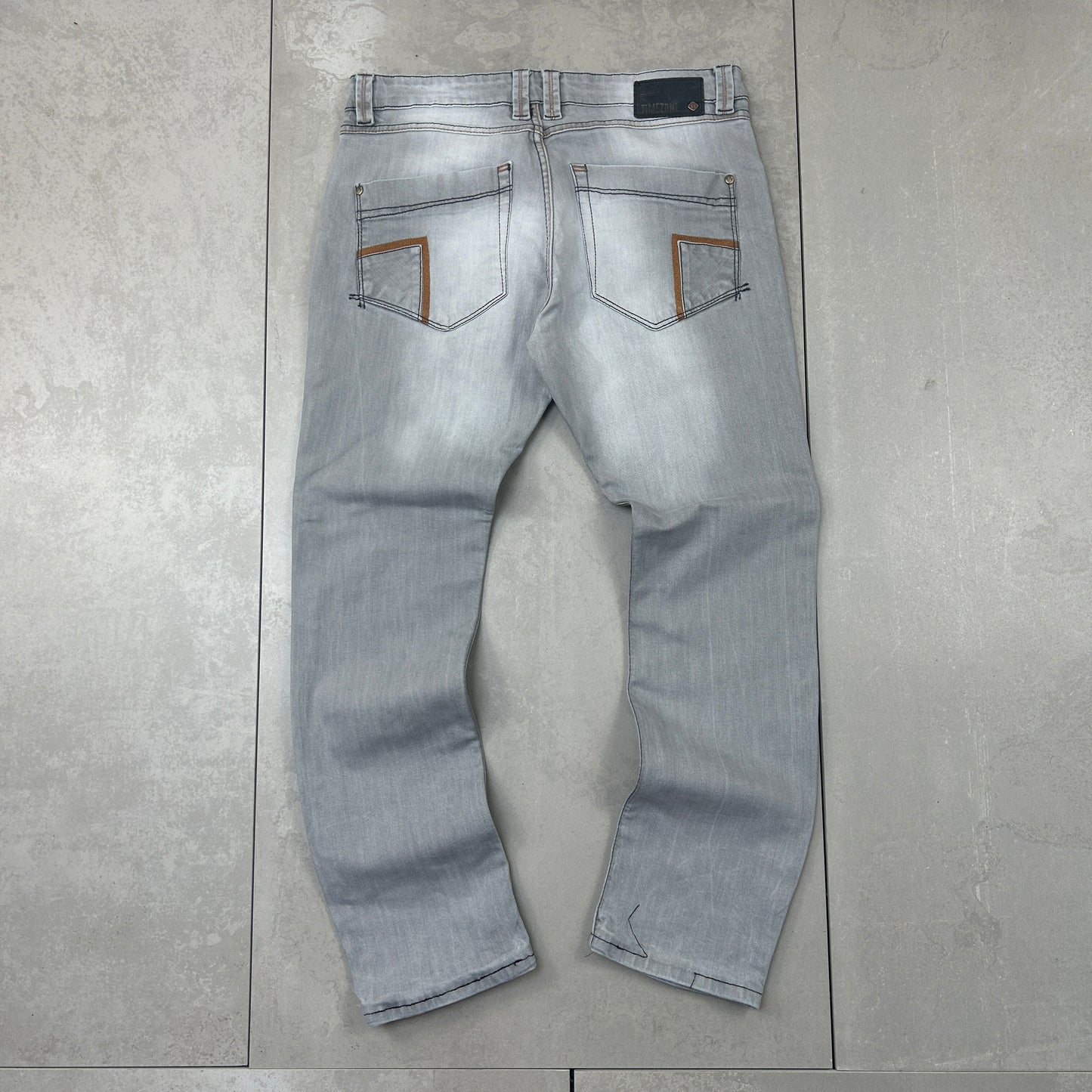 Vintage Embroidered Hip Hop Straight Grey Jeans - 34