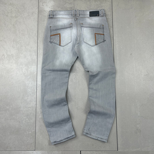 Vintage Embroidered Hip Hop Straight Grey Jeans - 34