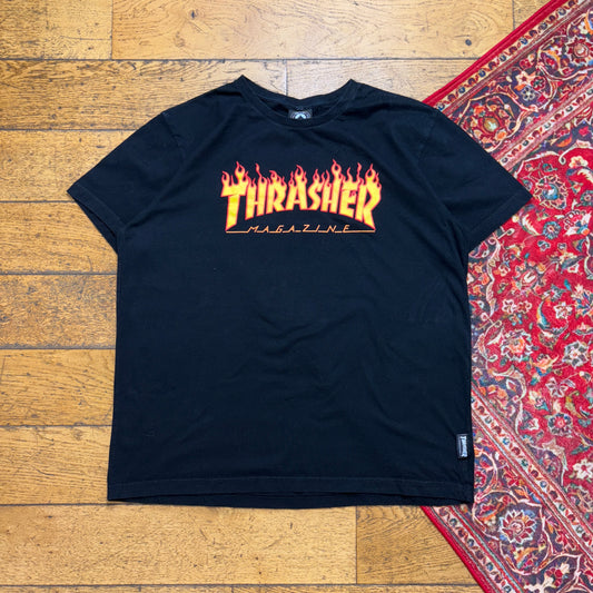 Vintage Thrasher Black Flames Skate Graphic T-Shirt - XL