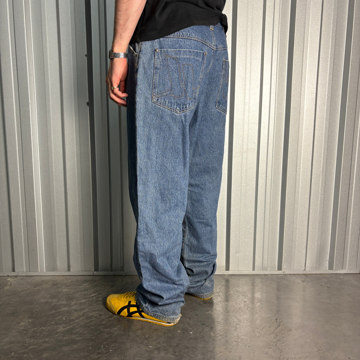 Harlem World Blue Embroidered Japanese Denim Hip Hop Y2K Baggy Jeans - 36L