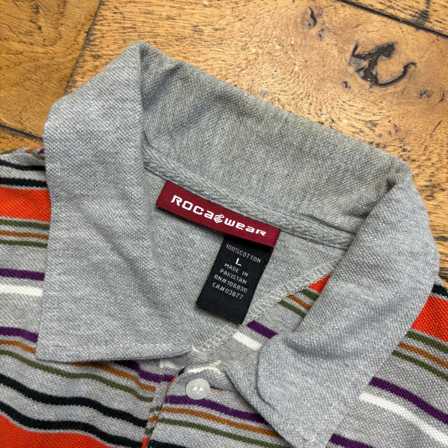 Vintage Rocawear Grey Orange Stripe Hip Hop Polo Shirt - L