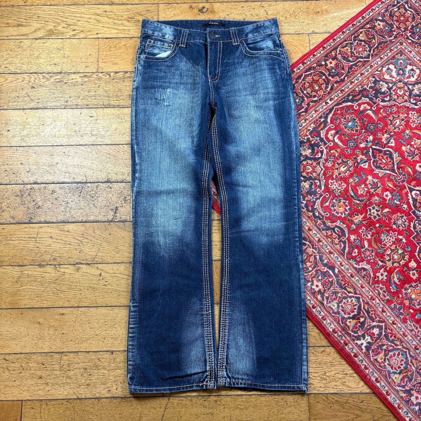 Vintage Blue Bootcut Embroidered Y2K Hip Hop Baggy Jeans - 36