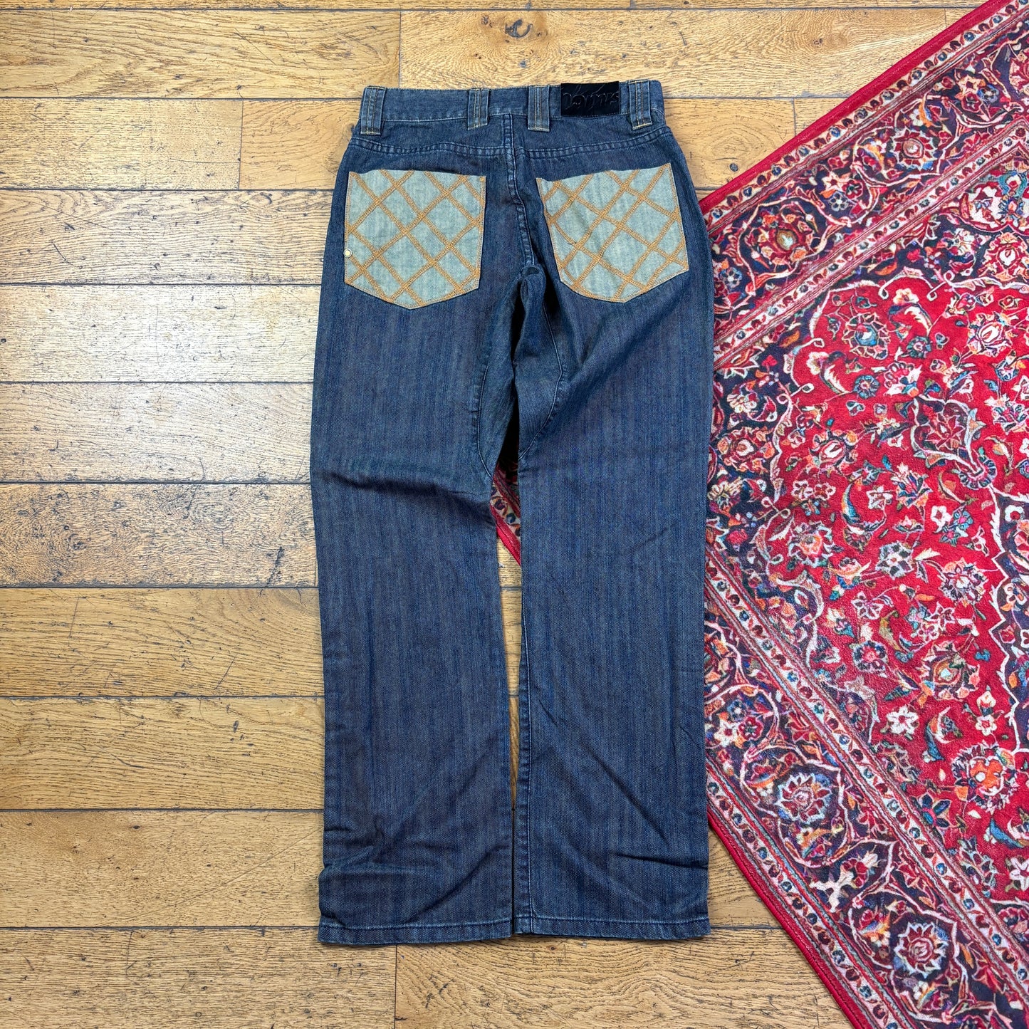 Vintage Blue Embroidered Y2K Hip Hop Baggy Jeans - 30