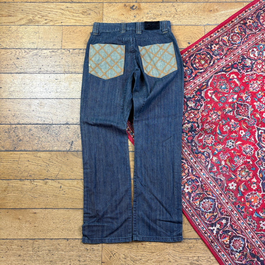 Vintage Blue Embroidered Y2K Hip Hop Baggy Jeans - 30