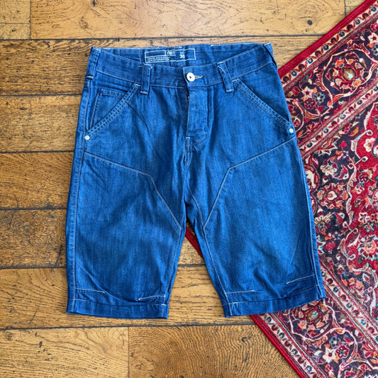 Vintage Blue Double Knee Denim Slim Shorts - 32