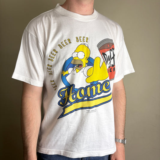 Vintage 1999 Simpsons White Homer Beer Duff Graphic T-Shirt - M