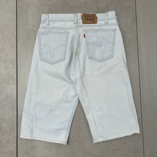 Vintage Levis 505 Orange Tab Blue White Straight Denim Shorts - 30
