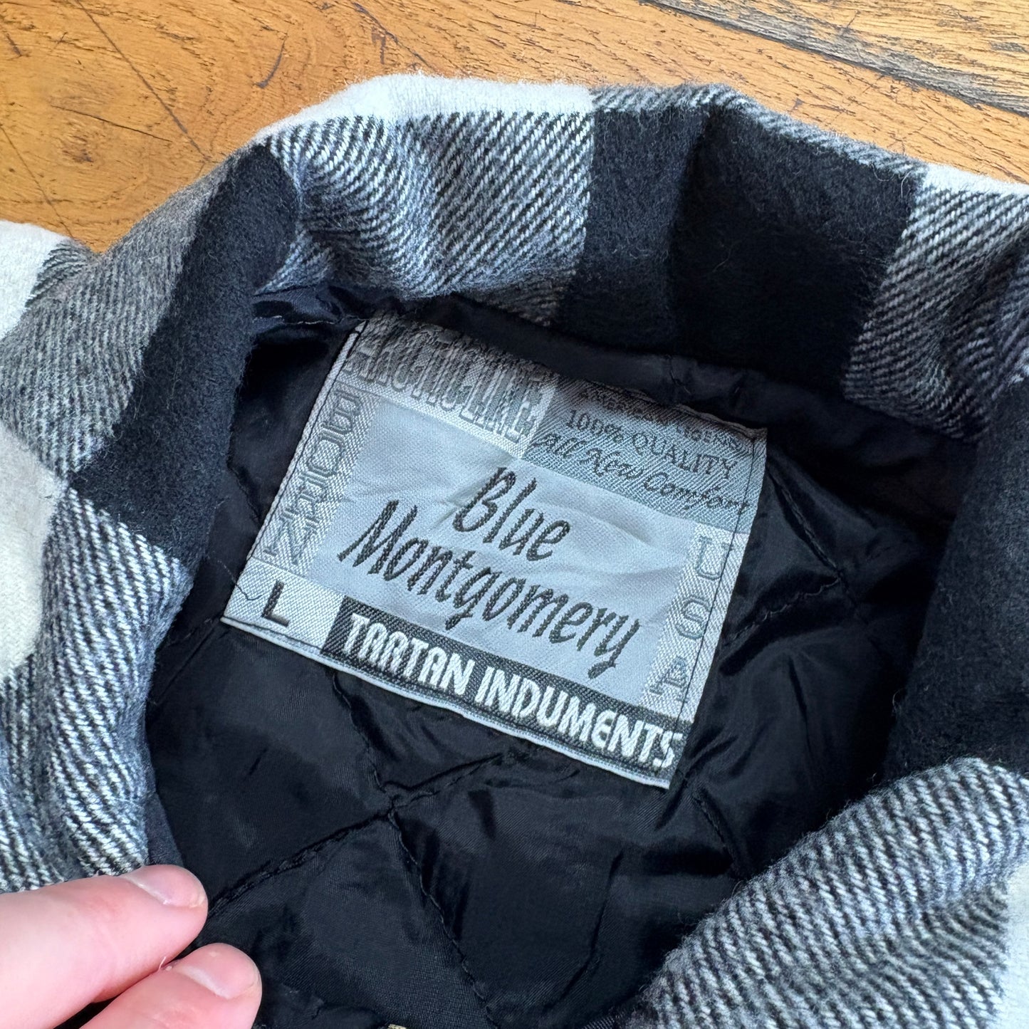 Vintage Black White Check Wool Fireman Clasp Jacket - L