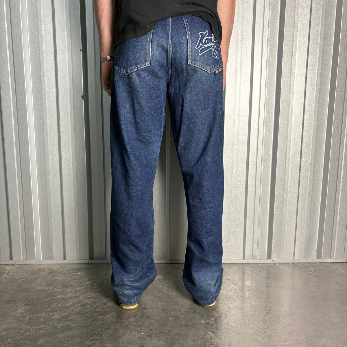 Karl Kani Blue Embroidered Japanese Denim Hip Hop Y2K Baggy Jeans - 31R