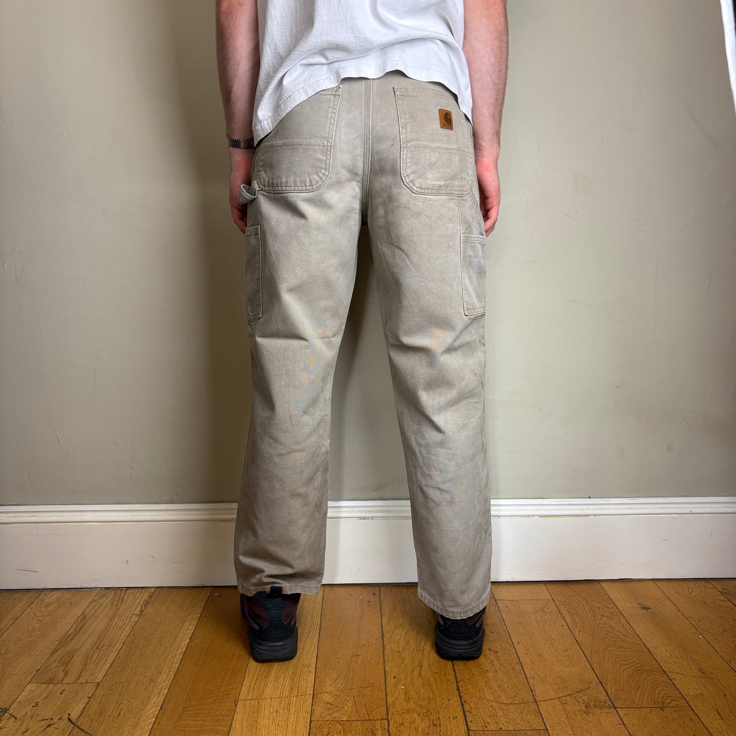 Vintage Carhartt Cream Brown Workwear Carpenter Baggy Trousers - 32S