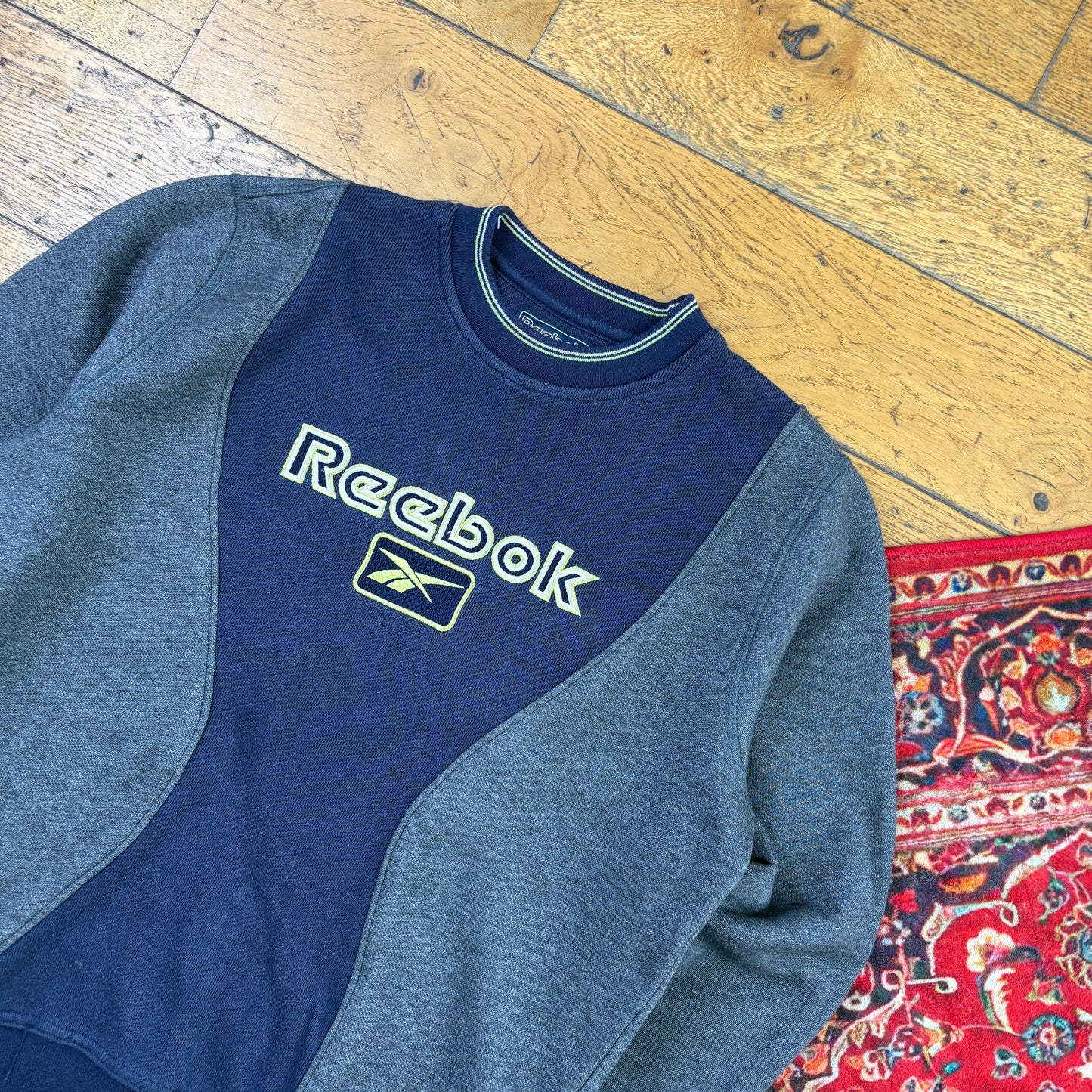 Vintage Reebok Navy Grey Embroidered Sweatshirt - S
