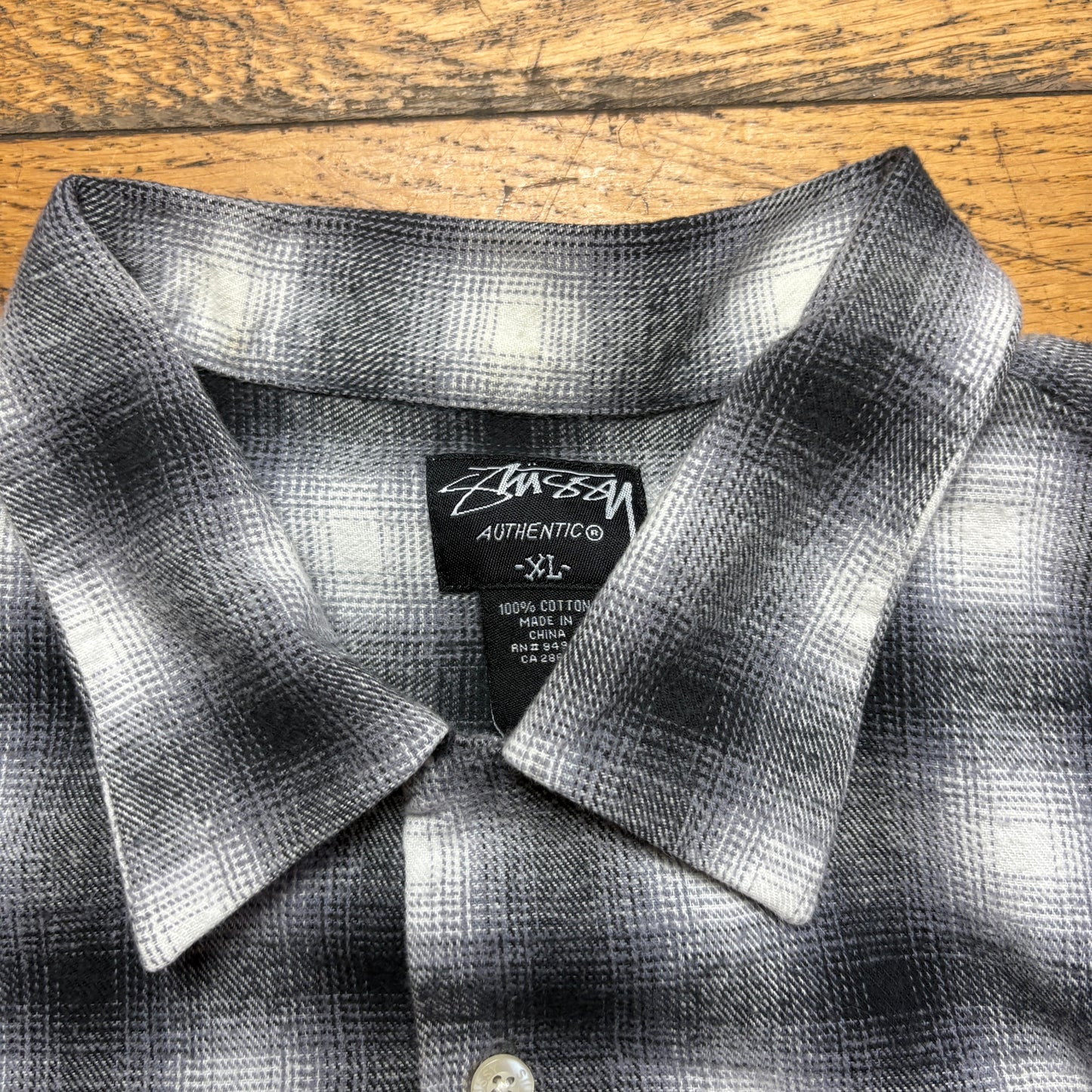 Vintage Stussy Black White Check Long Sleeve Shirt - XL
