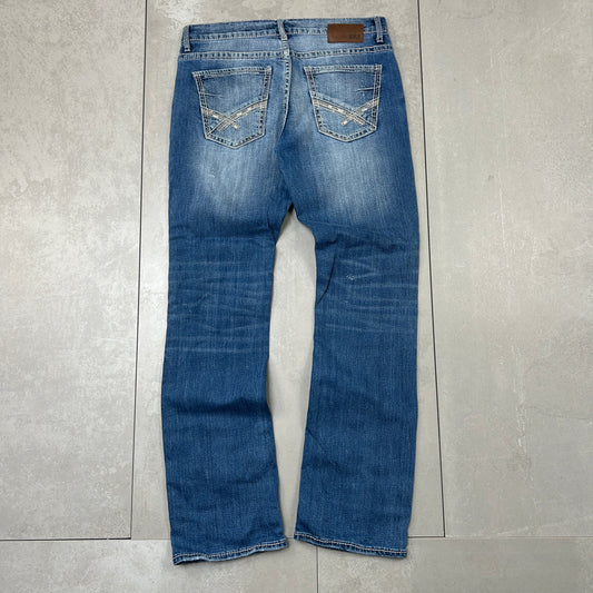 Vintage Embroidered Hip Hop Blue Straight Jeans - 35