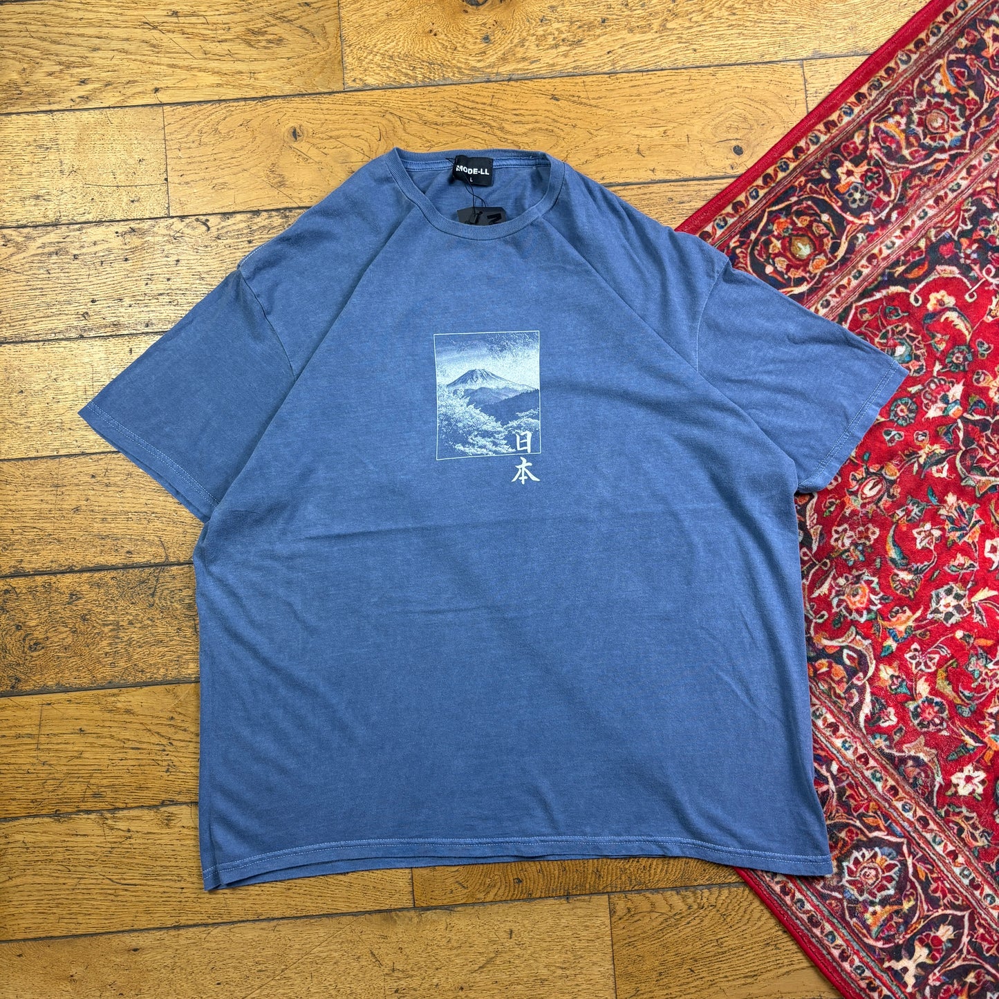 Mt Fuji Blue Japan Koi Fish Graphic T-Shirt - XL