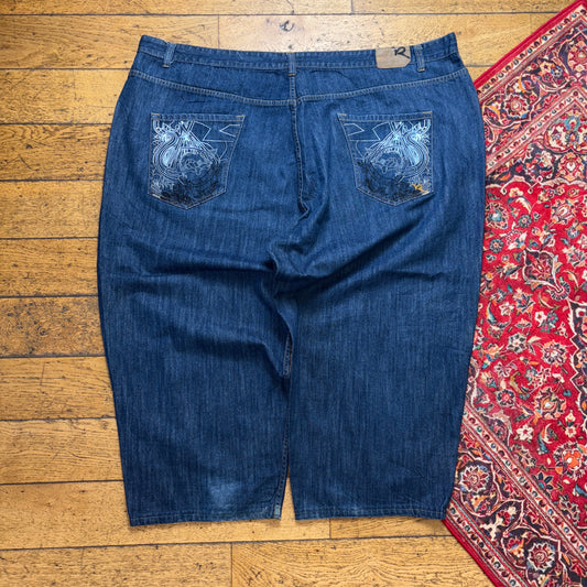 Vintage Rocawear Blue Embroidered Y2K Hip Hop Baggy Jeans - 56S