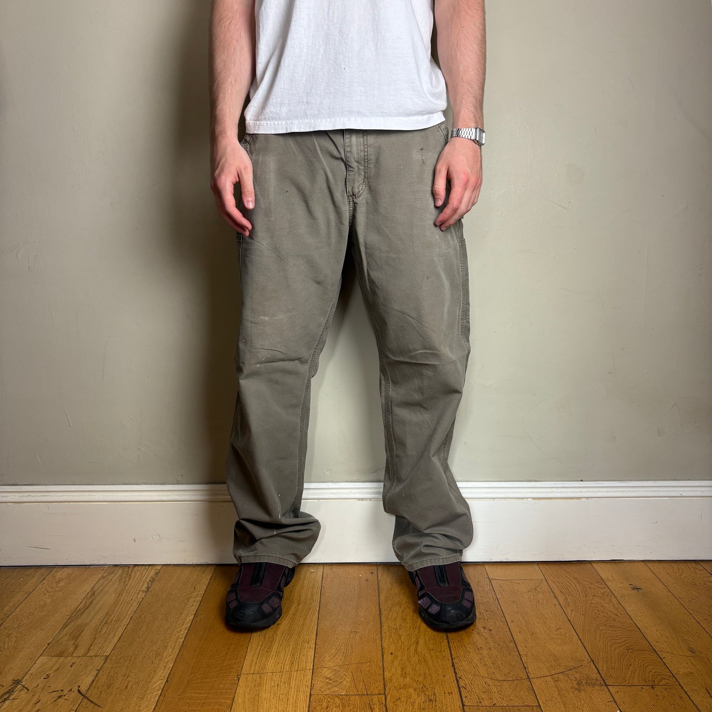 Vintage Carhartt Brown Grey Workwear Carpenter Baggy Trousers - 36L