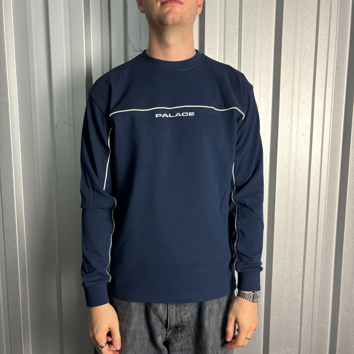Palace Navy Long Sleeve Embroidered Run It Heavyweight T Shirt - M