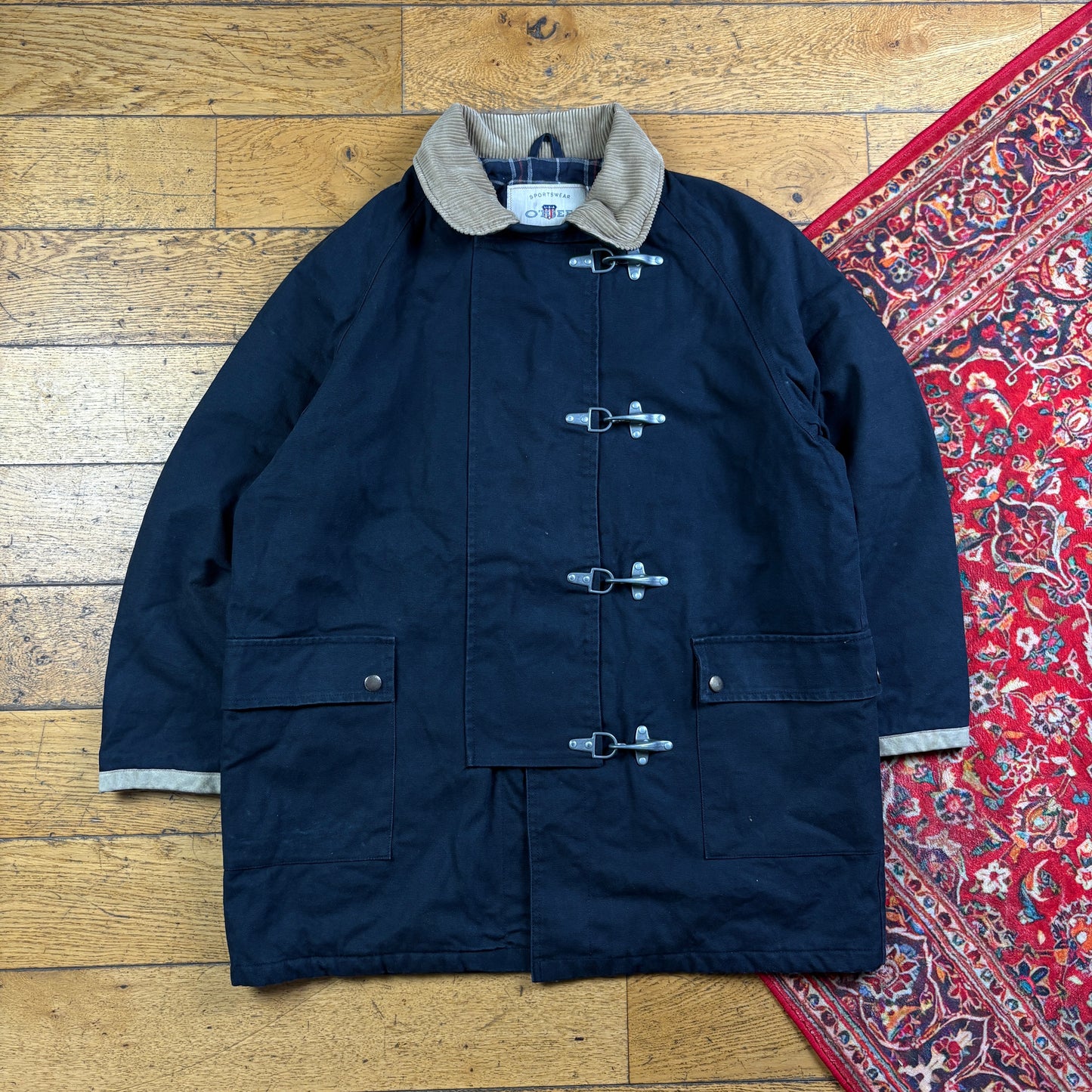 Vintage Fireman Clasp Black Trench Parka Jacket Coat - L