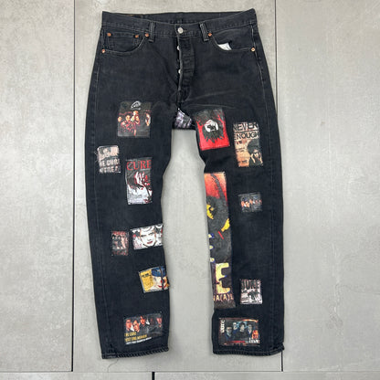 Vintage Levis 501 Patchwork The Cure Black Denim Straight Jeans - 35