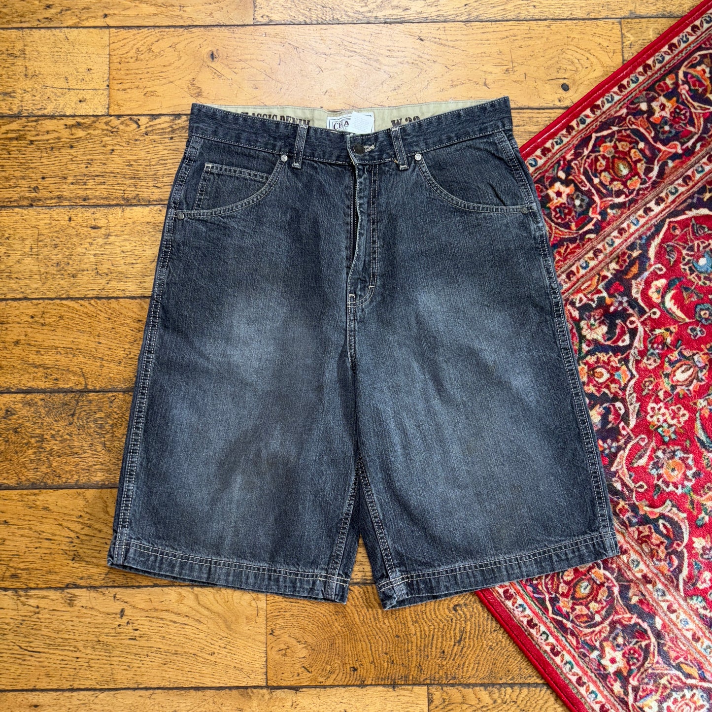 Vintage Embroidered Hip Hop Black Grey Baggy Shorts Jorts - 34