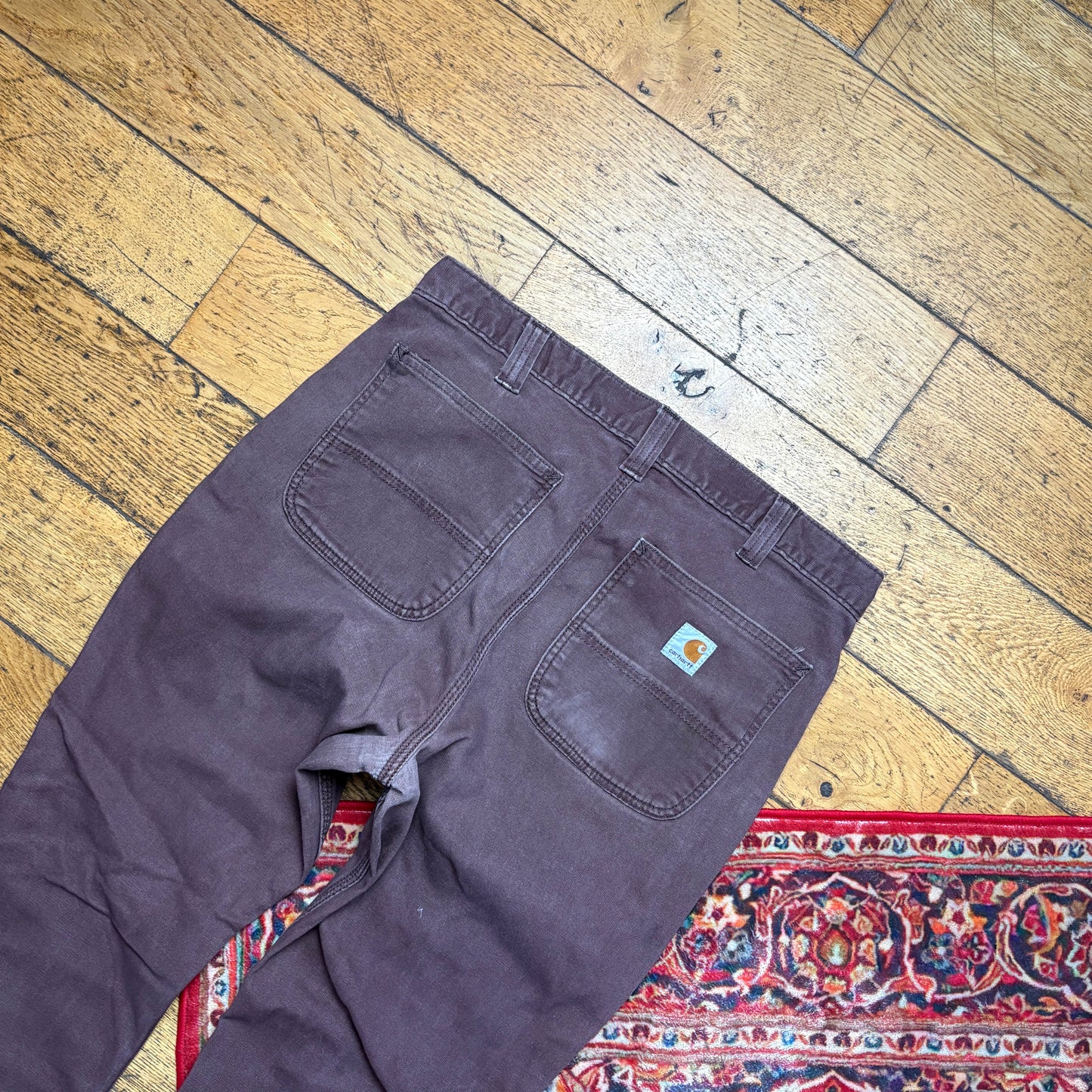 Vintage Carhartt Workwear Burgundy Carpenter Straight Trousers - 34R