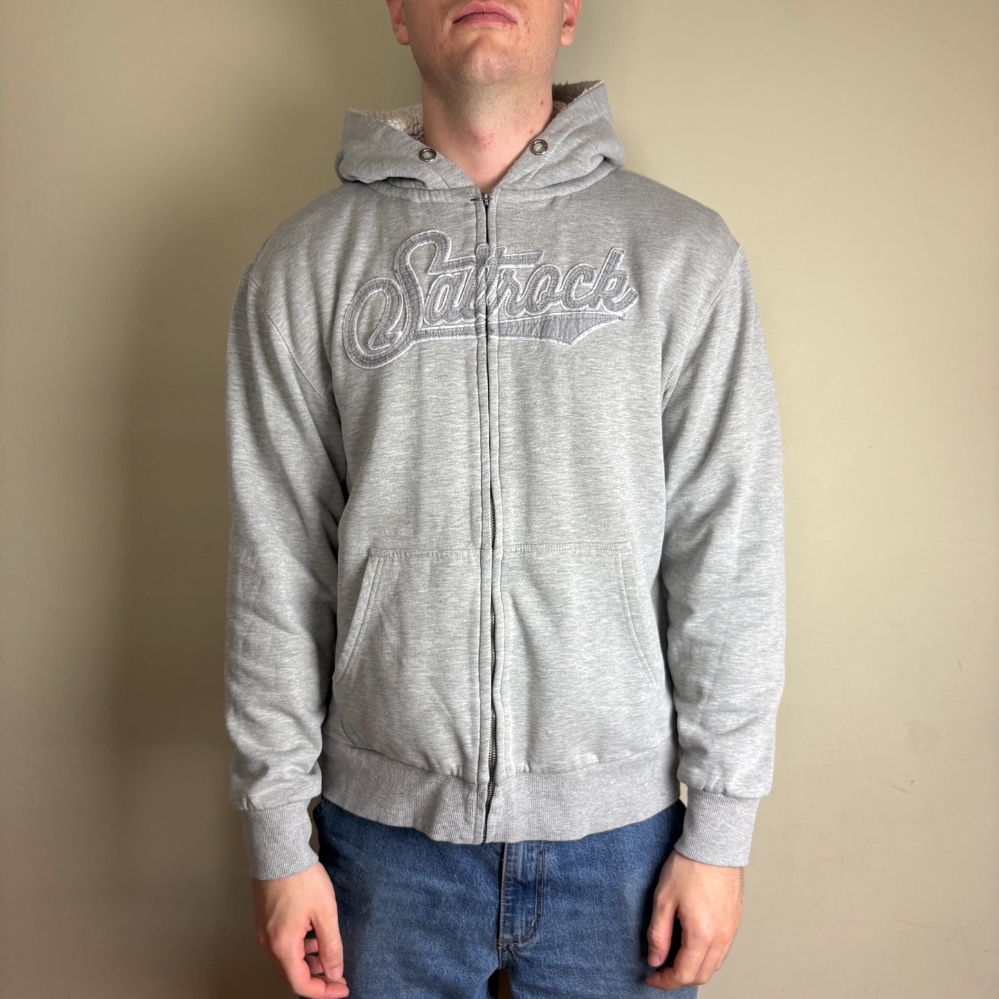 Vintage Saltrock Fleece Lined Grey Surfwear Hoodie Sweatshirt - L