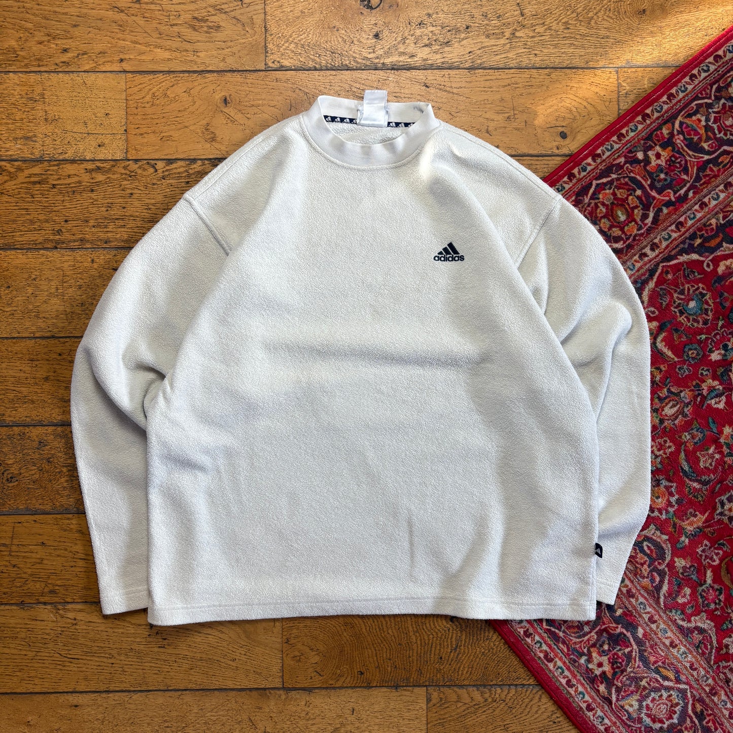 Vintage 90s Adidas Cream Fleece Embroidered Sweatshirt - 2XL