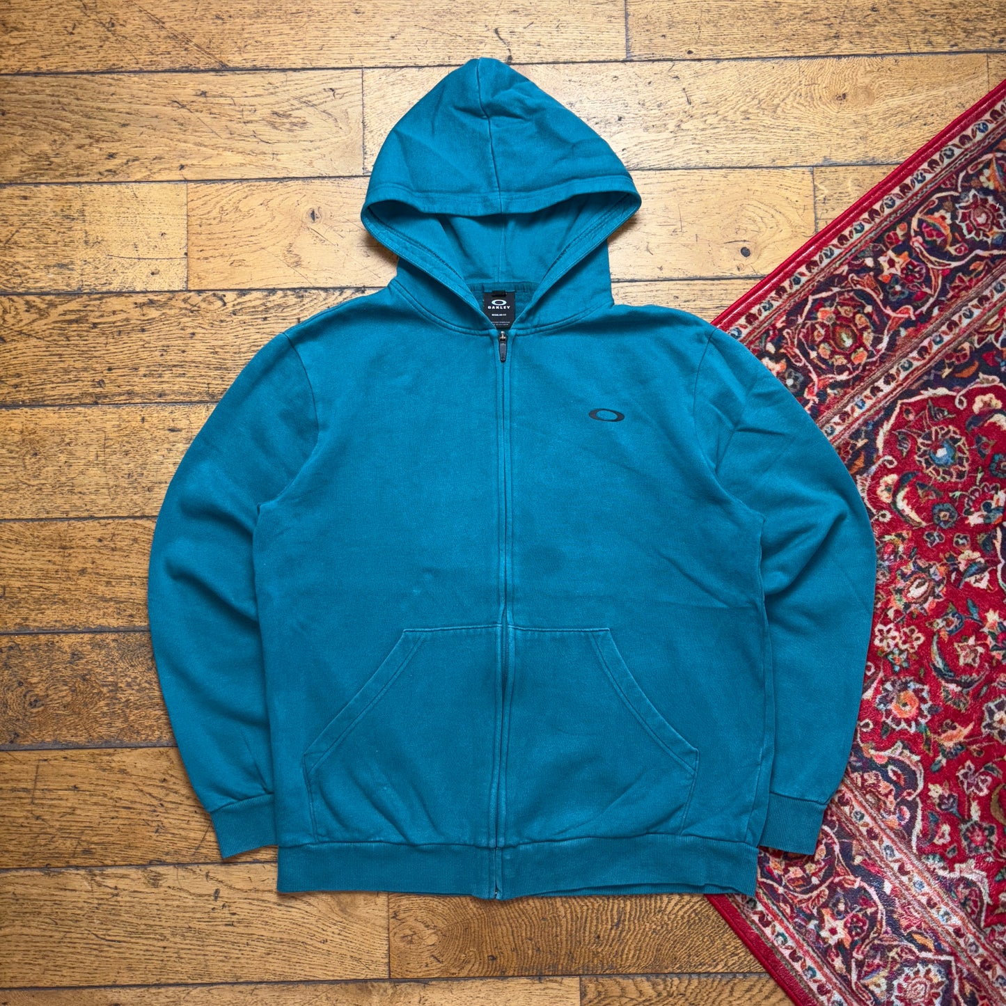 Vintage Oakley Surfwear Green Blue Zip Hoodie Sweatshirt - M