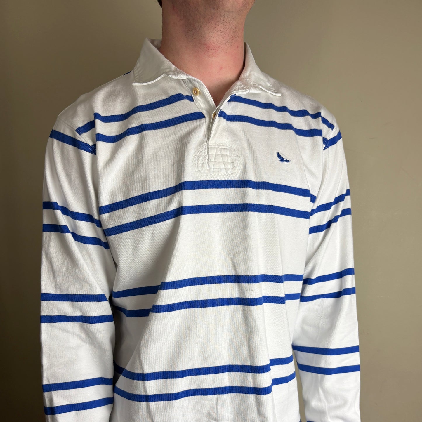 Vintage Winston White Blue Stripe Rugby Polo Shirt - L