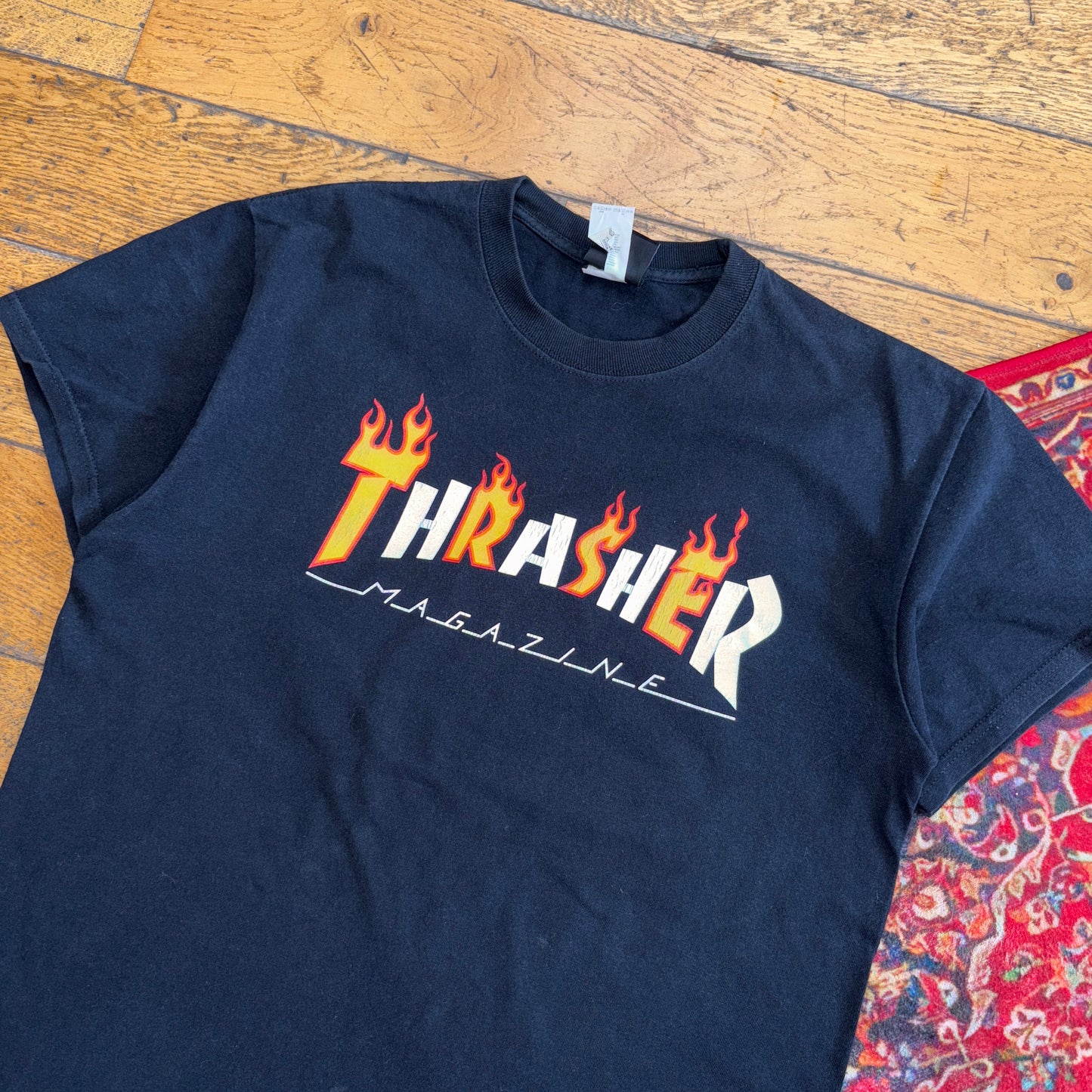 Vintage Thrasher Black Flames Skate Graphic T-Shirt - S