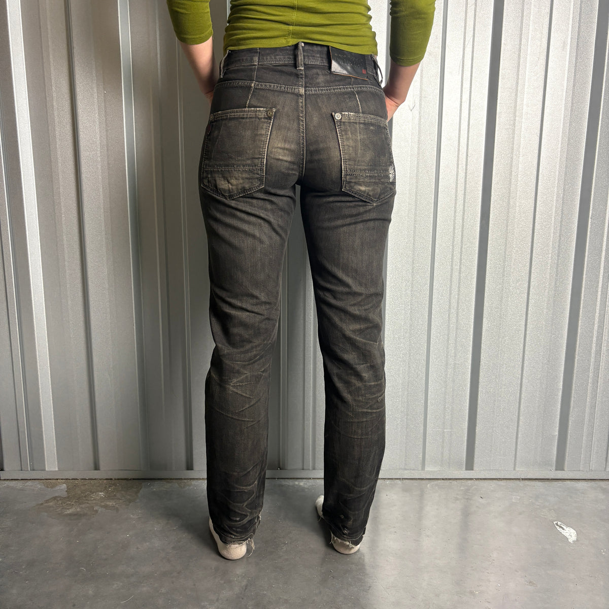 Oniarai Black Embroidered Japanese Denim Hip Hop Y2K Straight Jeans - 30S